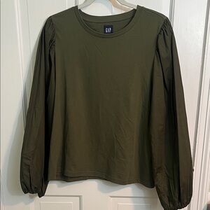 NWT GAP Dark Green Puff Sleeve Blouse Size L